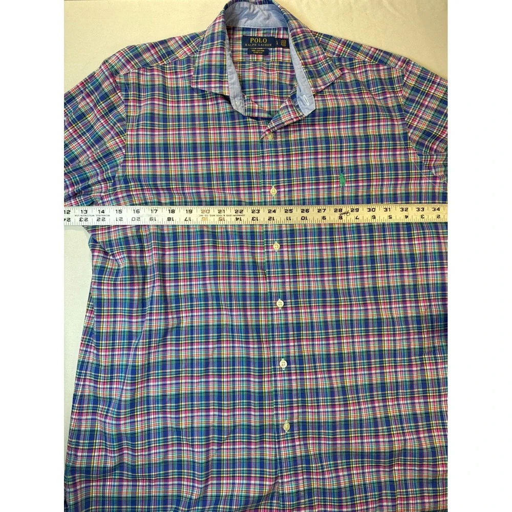 Polo Ralph Lauren Mens Large Plaid Cotton Stretch Button Down Shirt Multi Color